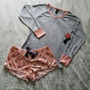 BEBE 🎁 Vevelt Shorts & Long-sleeve Sleepwear Set